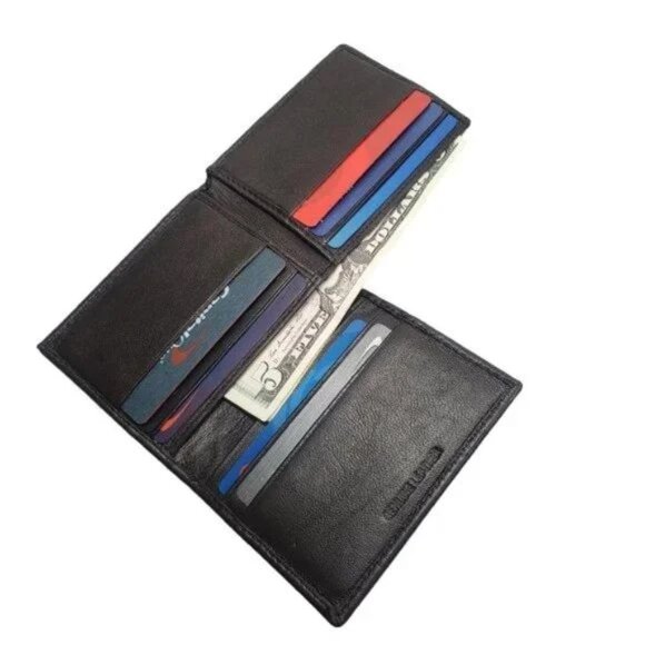 Men's Brown RFID Genuine Leather Sheep Cabretta L-Fold Wallet in Box - Picture 3 of 6